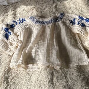 Roller Rabbit girls soft cotton embroidered blouse ivory floral smocked